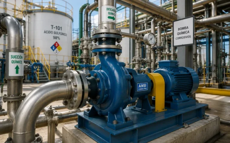 Bomba centrífuga para químicos corrosivos en planta industrial de México