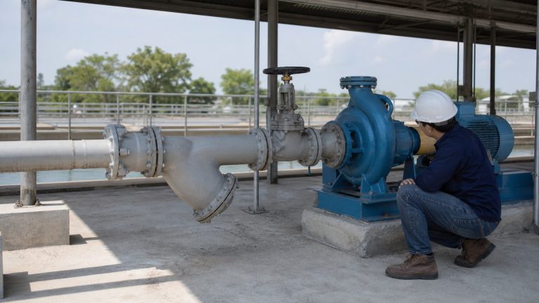 Línea de succión de una bomba centrífuga en una instalación industrial.