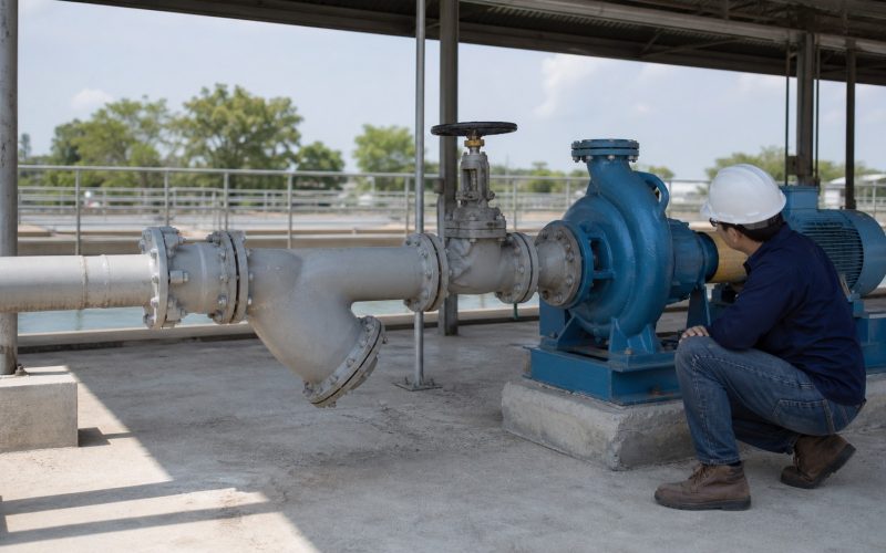 Línea de succión de una bomba centrífuga en una instalación industrial.