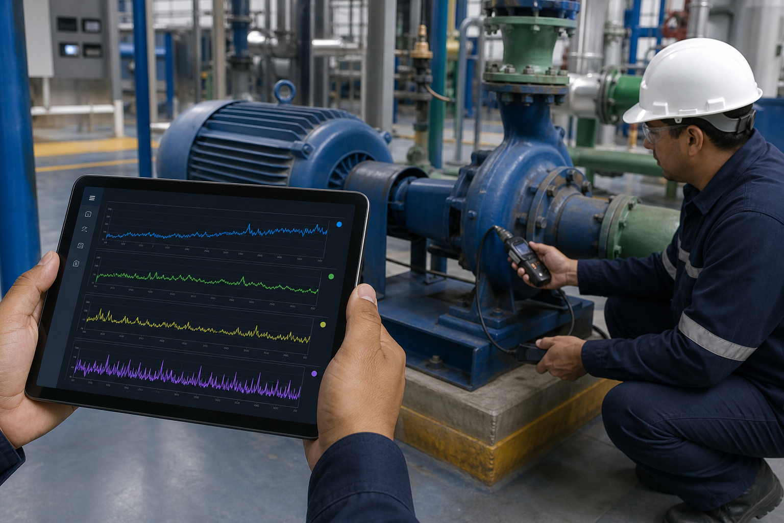Monitoreo de potencia, caudal, presión y vibración para mantenimiento predictivo de una bomba