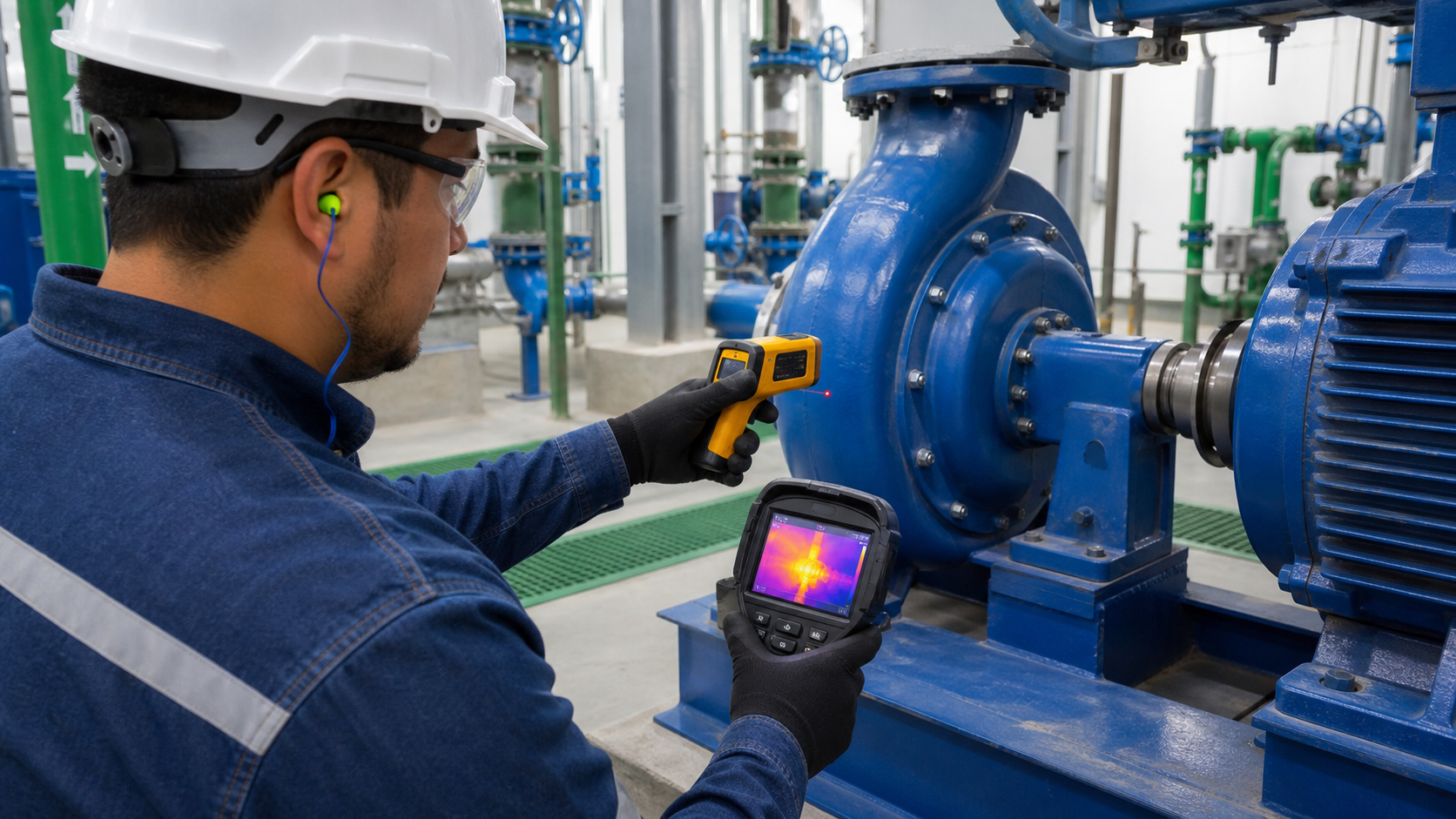 Medición de temperatura y termografía en el cojinete de una bomba industrial