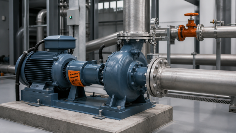 Bomba centrífuga industrial con línea de bypass en una instalación de proceso