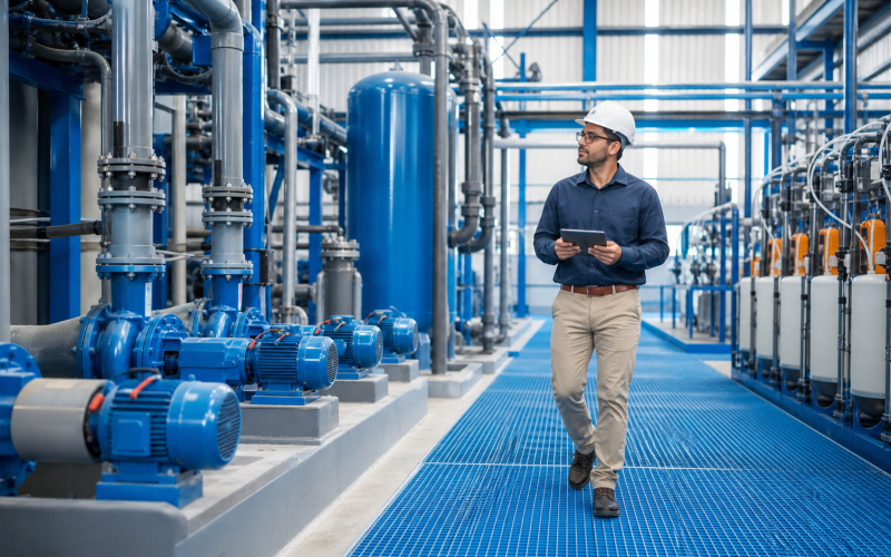 Bombas de proceso en una planta moderna de tratamiento de agua.
