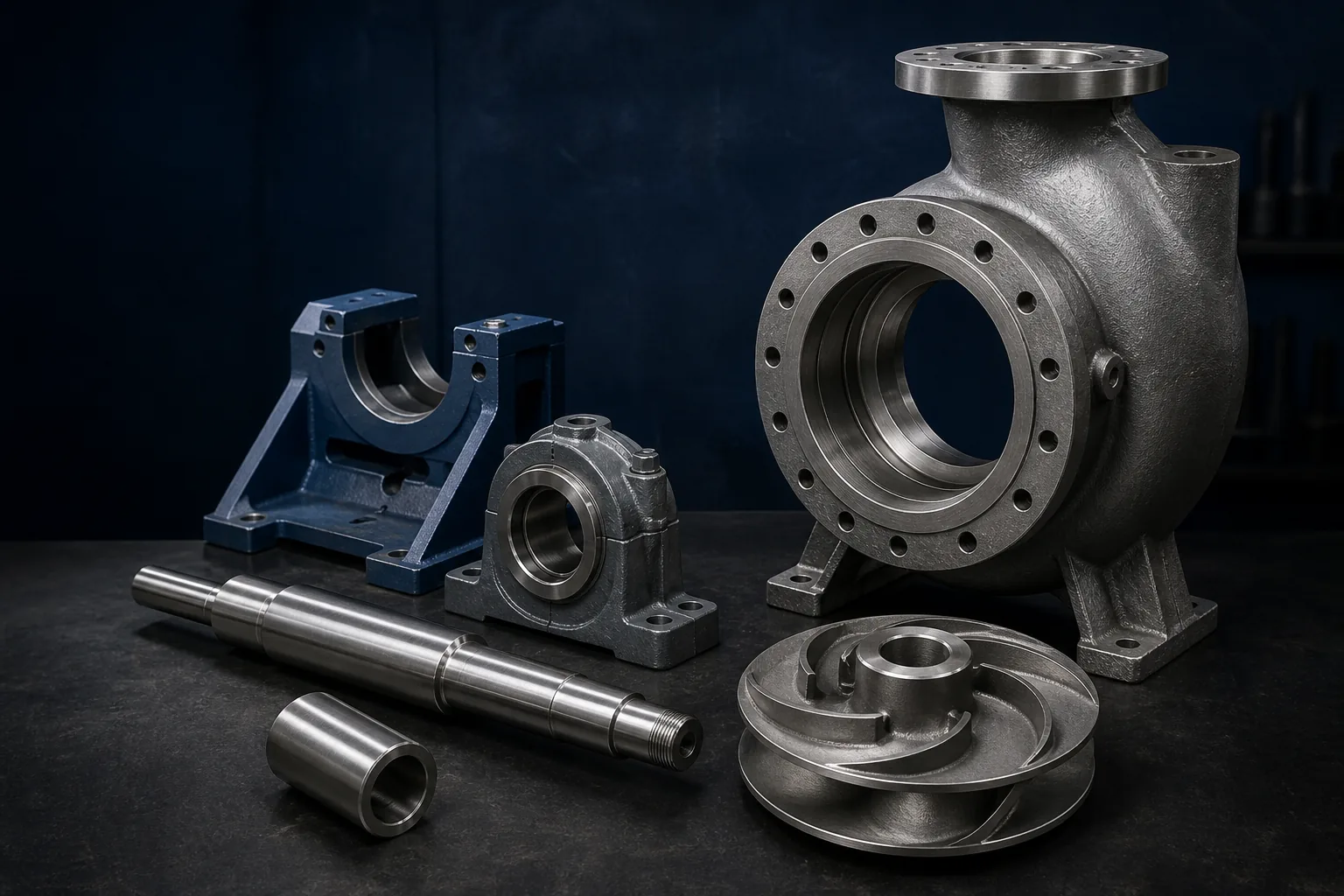 ANSI process pump casing, impeller, shaft and power-end replacement components