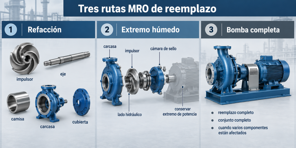 Opciones MRO para refacción, wet end y bomba completa de proceso ANSI