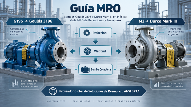 Guía MRO de refacciones y reemplazo para bombas Goulds 3196 y Durco Mark III en México