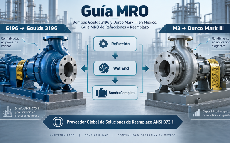 Guía MRO de refacciones y reemplazo para bombas Goulds 3196 y Durco Mark III en México