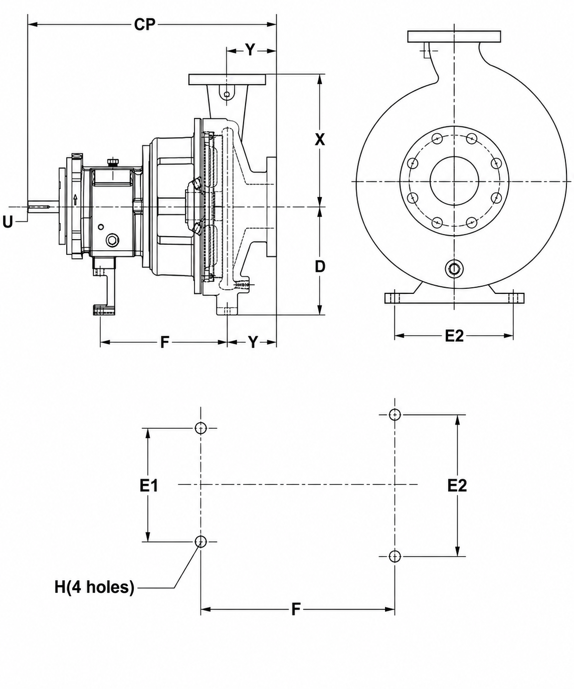 Plano dimensional de ingeniería de la bomba G196