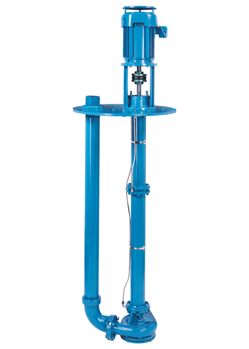 Bomba vertical de sumidero Goulds 3171 con motor, placa de soporte, columna y tubería de descarga